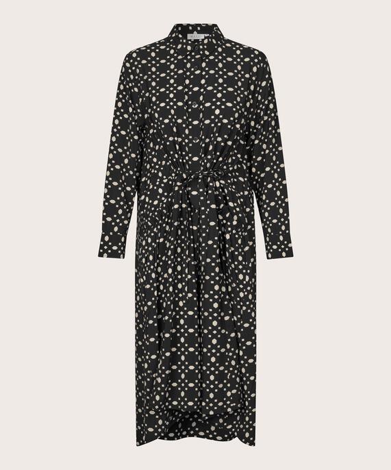 robe boutonnée en viscose avec liens, Black