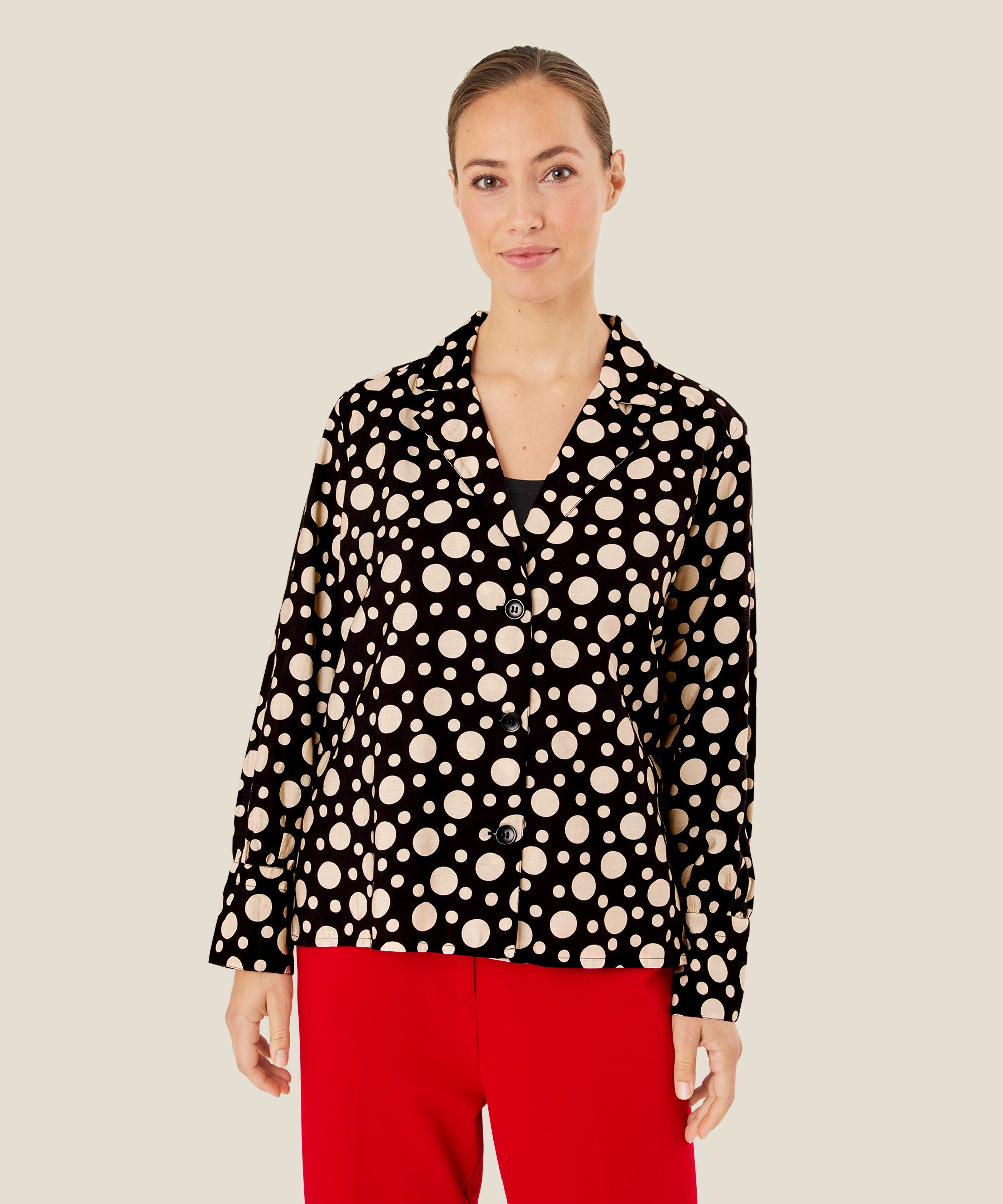 Veste chemise à pois en viscose, Black