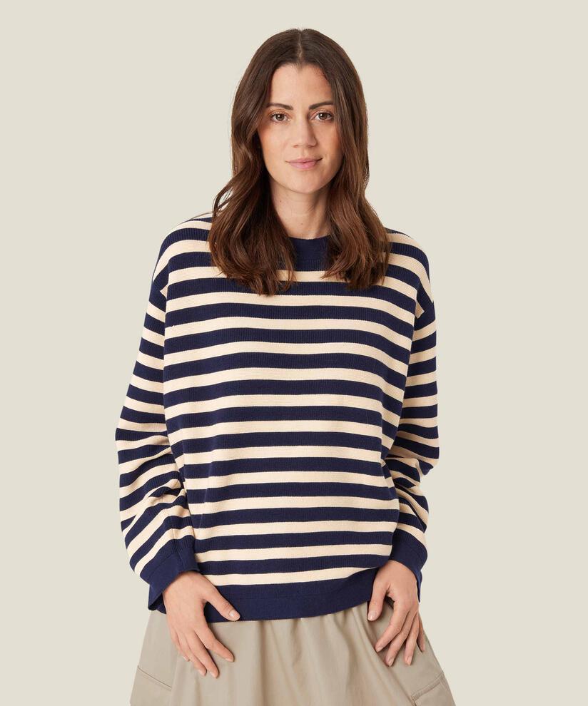 pull en maille rayé en coton, Maritime Blue