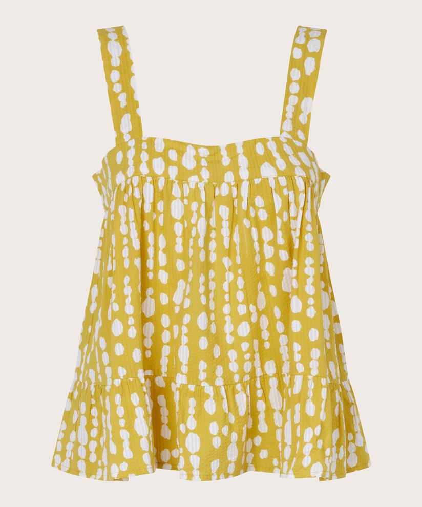 top en coton imprimé à larges bretelles, Oil Yellow