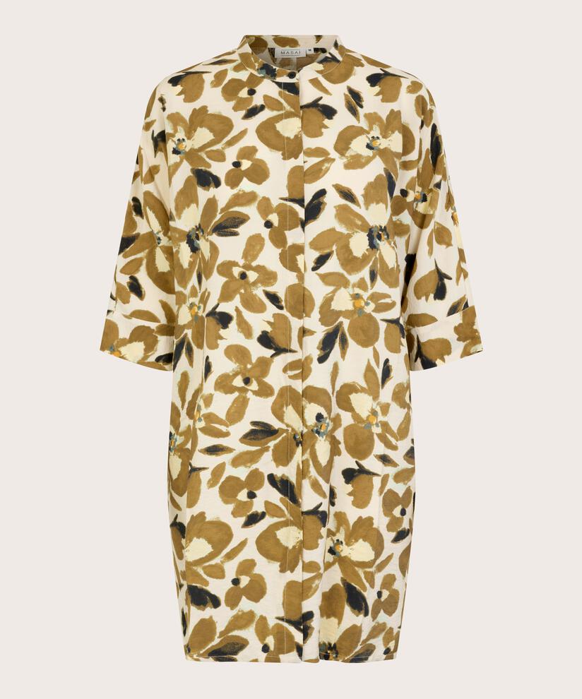 robe chemise en viscose à fleurs, Dull Gold
