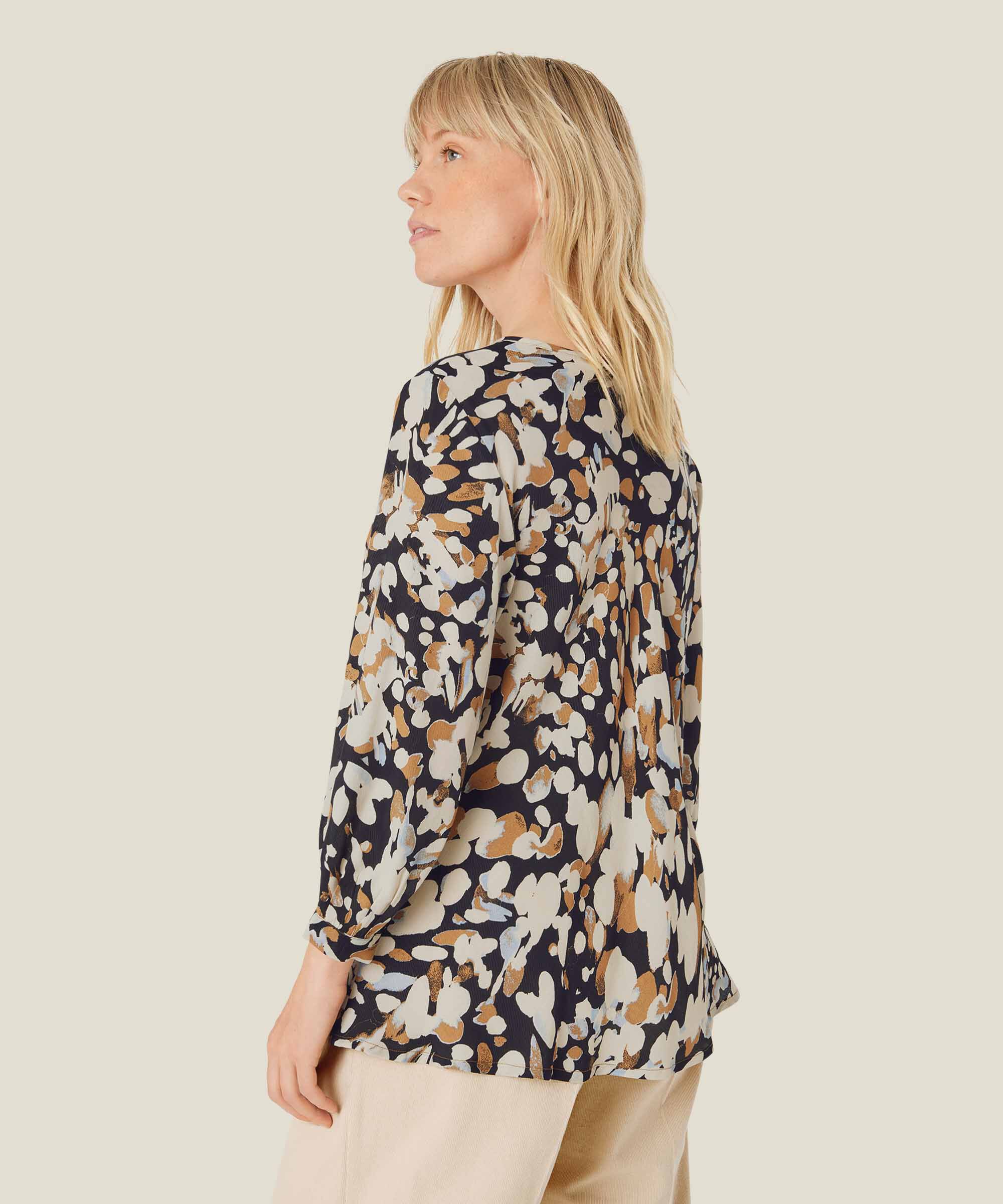 blouse en viscose imprimée à col v, Chipmunk