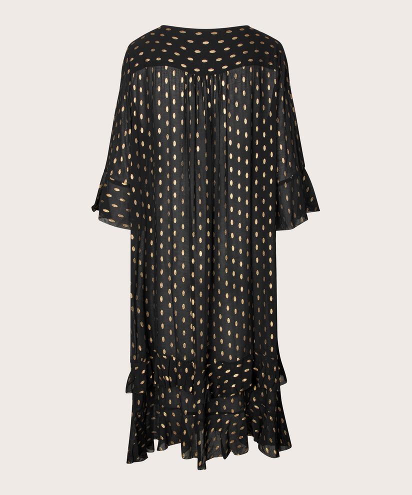 robe légère transparente à pois dorés et drapés, Black