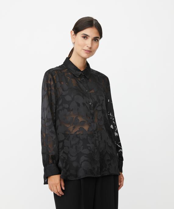 chemise en dentelle transparente drapée dans le dos, Black
