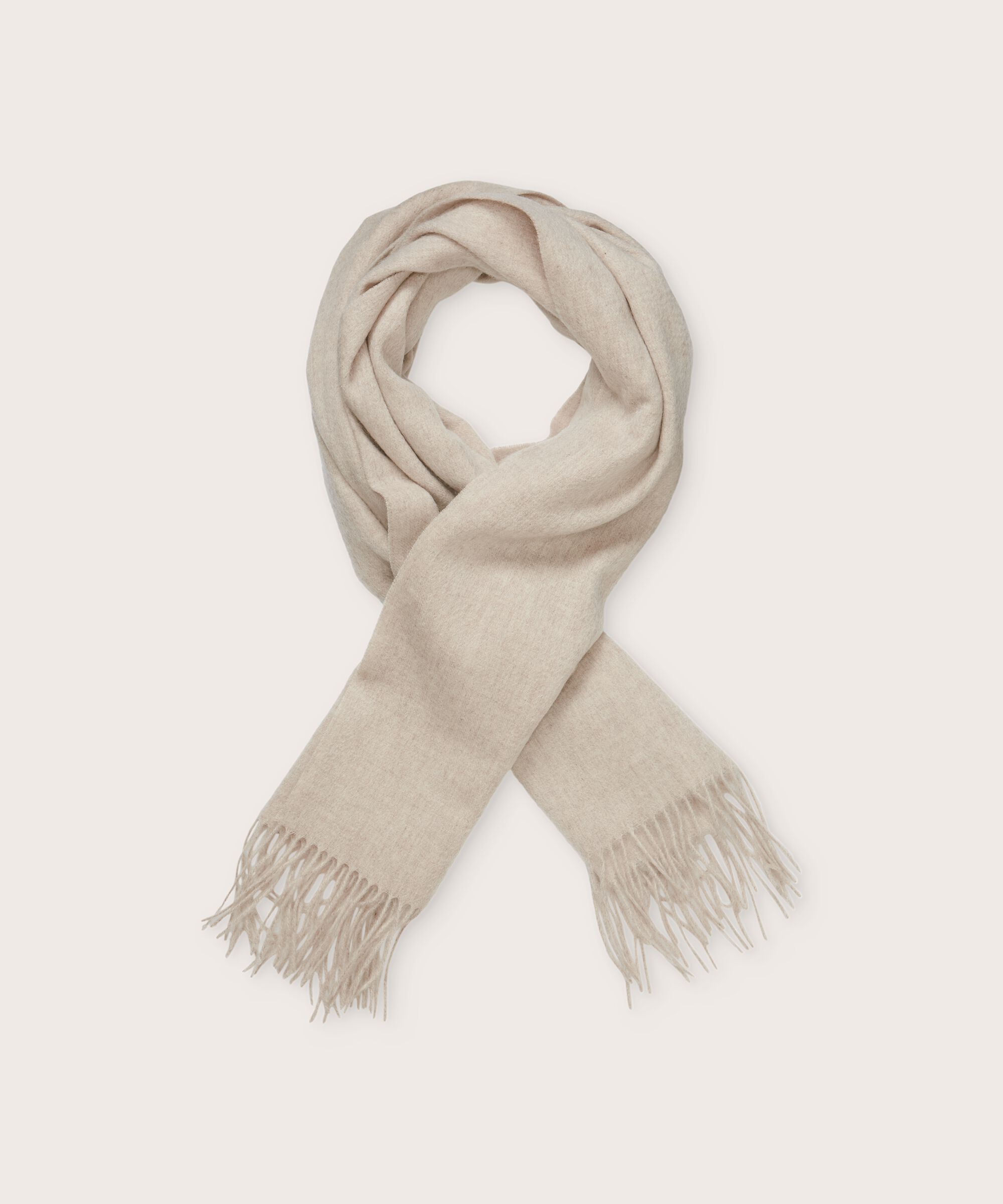 grande écharpe en laine à franges, L beige mel
