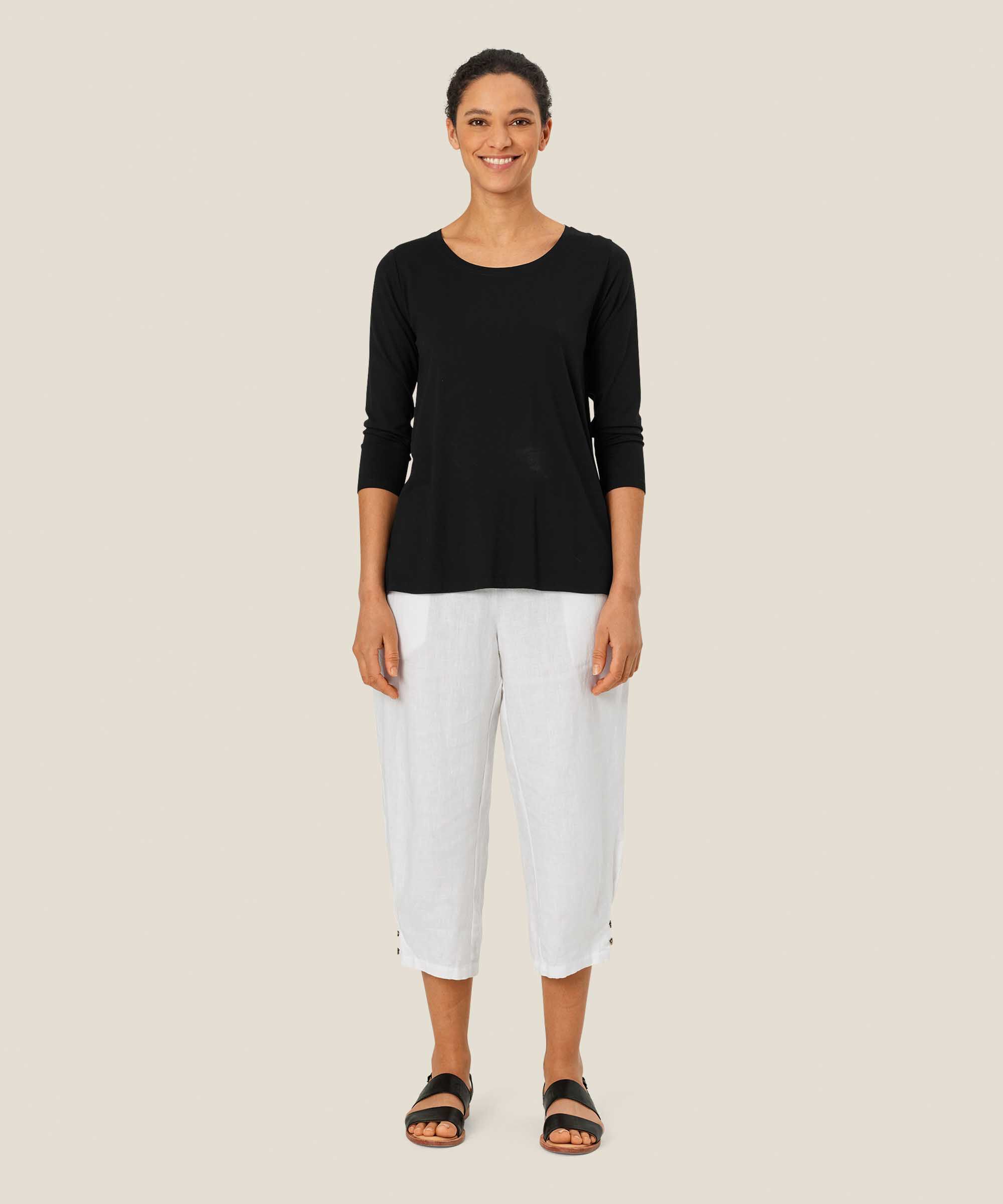 pantalon en lin avec large élastique smocké au dos, White