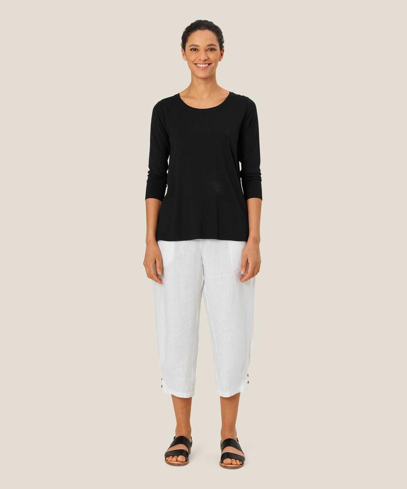 pantalon en lin avec large élastique smocké au dos, White