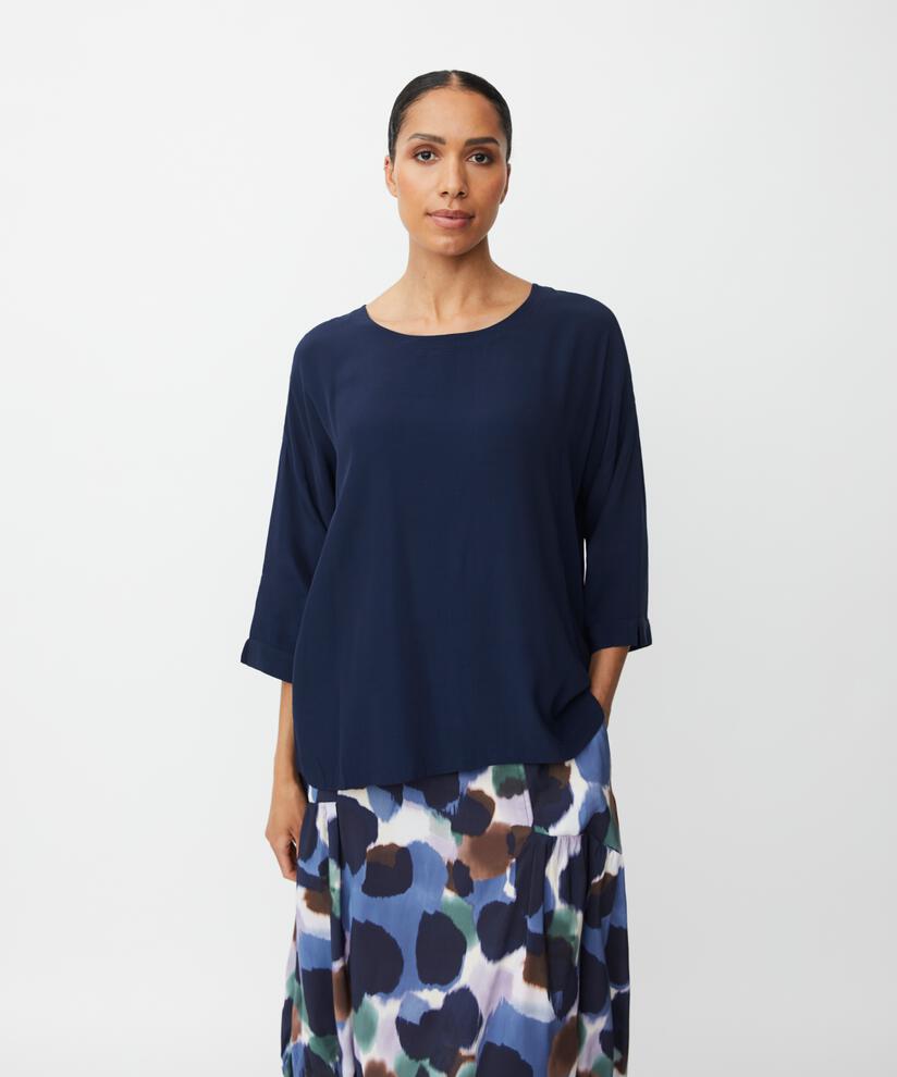 Blouse En Viscose À Manches 3/4, Navy Blazer