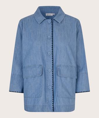veste chemise en jean avec détails tissés, Blue Denim
