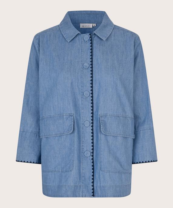 veste chemise en jean avec détails tissés, Blue Denim