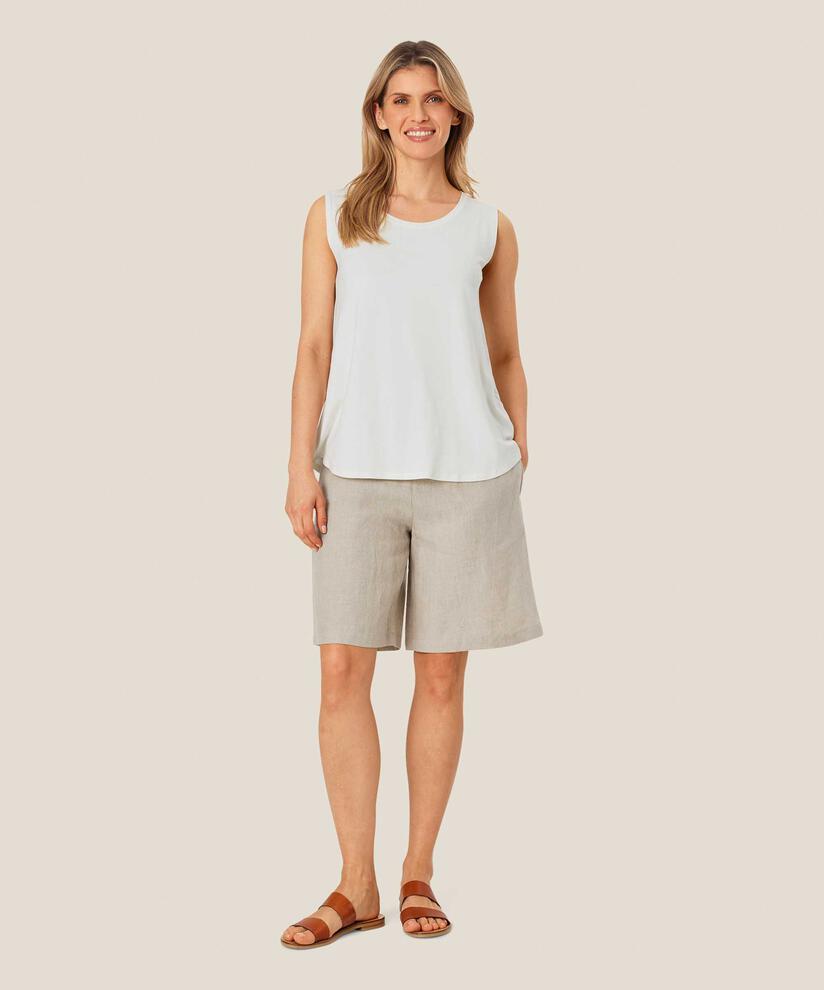 Short En Lin Avec Élastique Smocké Au Dos, Natural