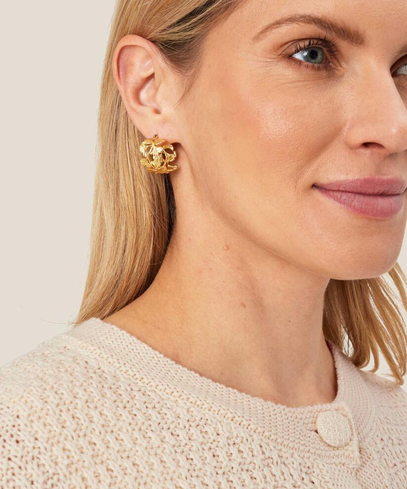 boucles d'oreilles rondes avec motif feuilles, Gold
