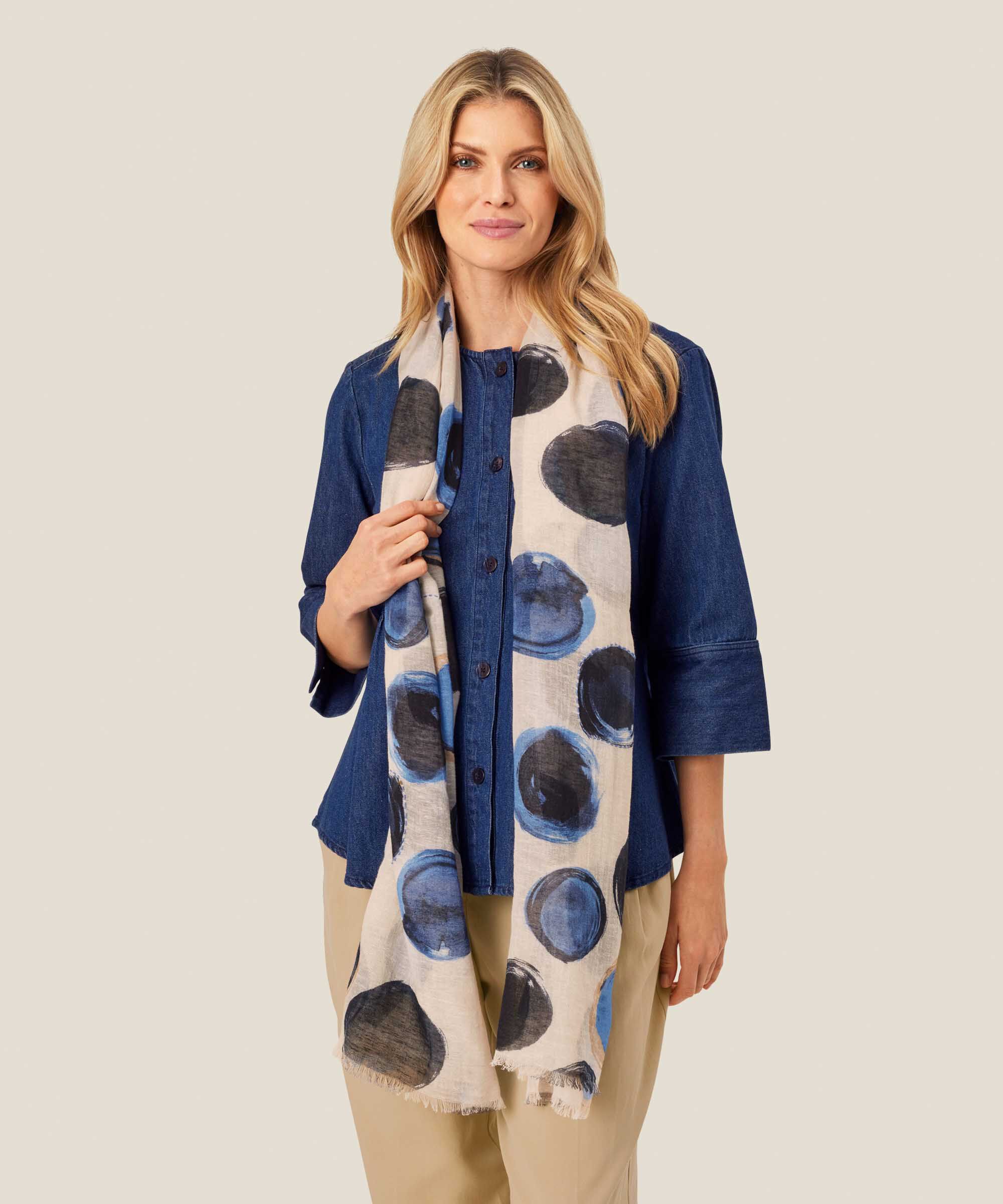 écharpe à motif en mélange de lin, Ultramarine