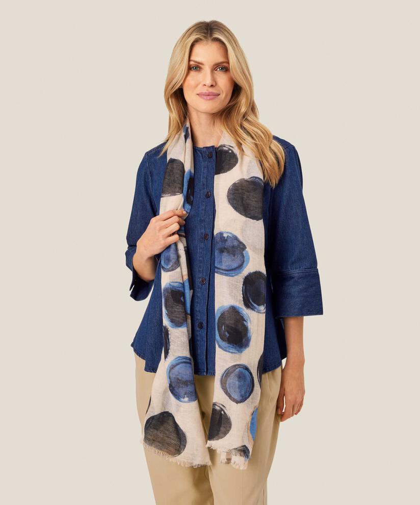 écharpe à motif en mélange de lin, Ultramarine