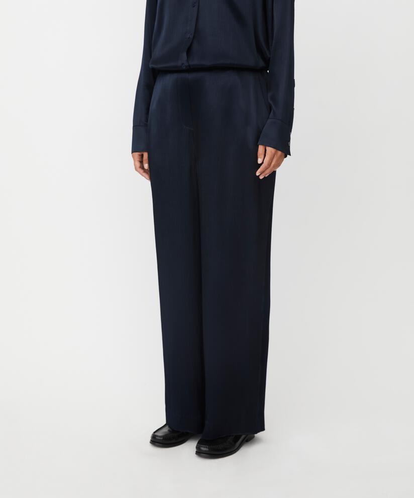 pantalon en viscose brillante avec surface côtelée, Navy Blazer