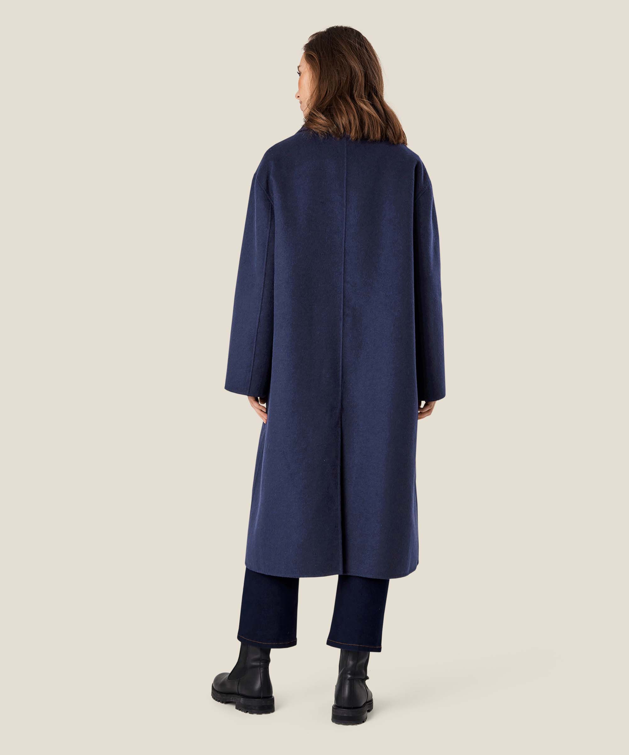 manteau long en laine avec liens, Maritime Blue