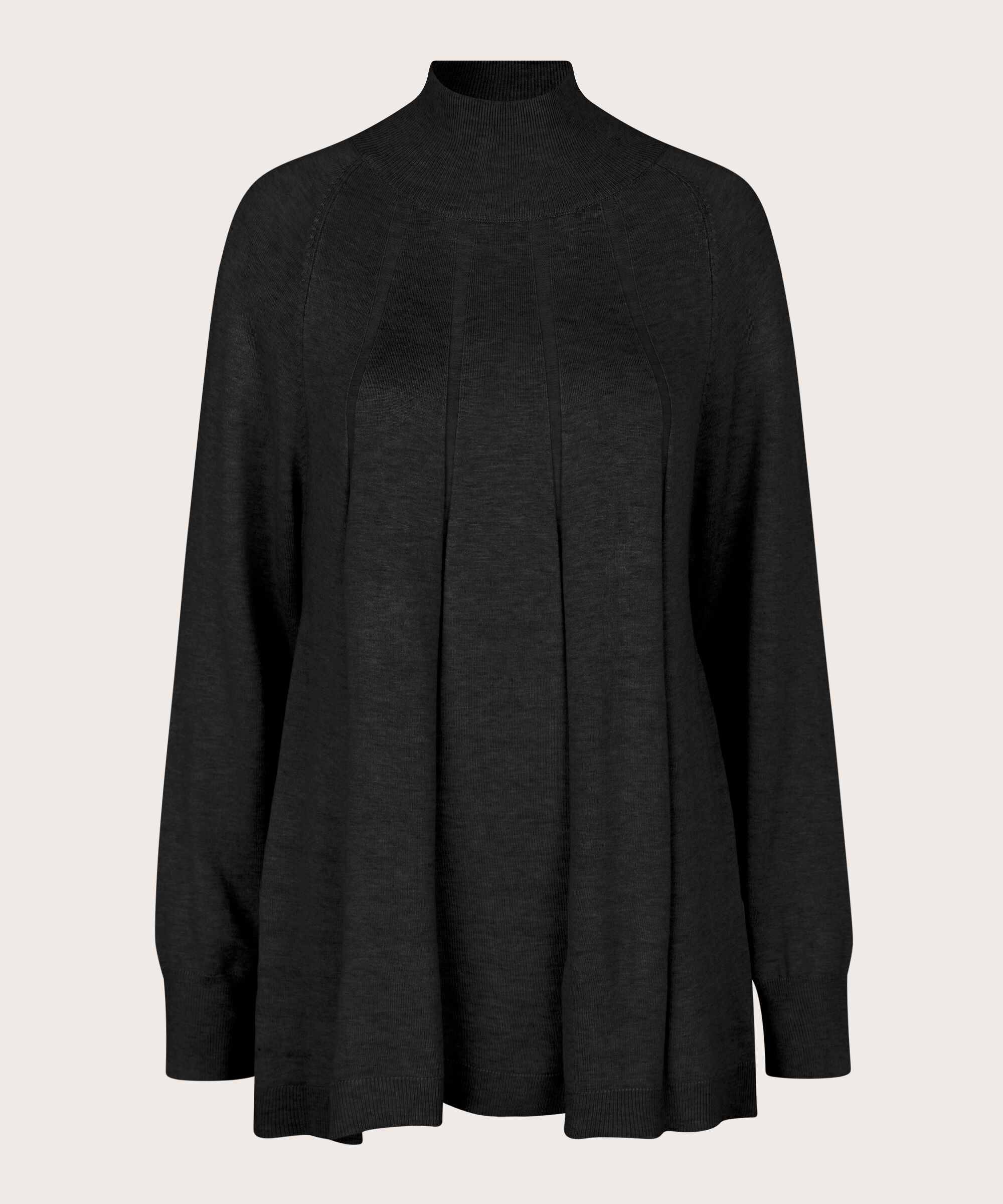 pull en maille fine avec plis et col, Black