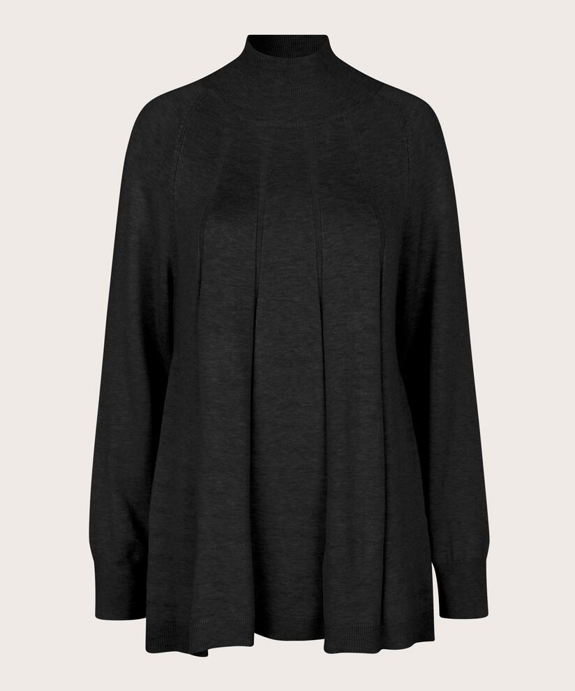 pull en maille fine avec plis et col, Black