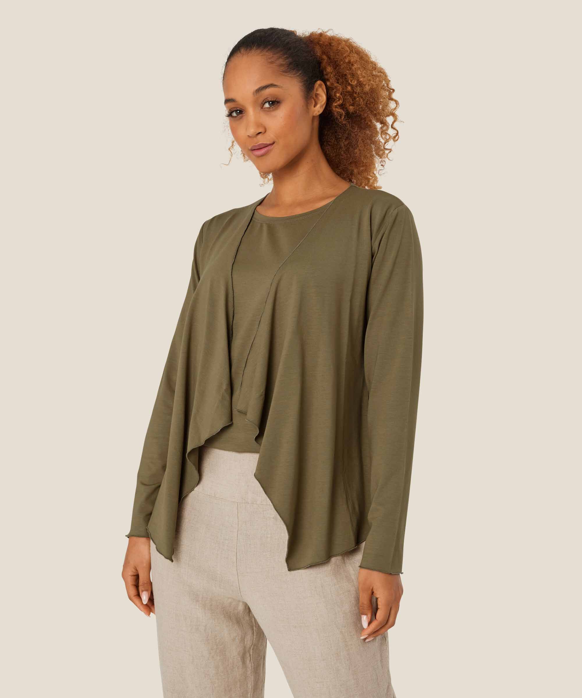 Cardigan Ouvert En Jersey, Dusky Green