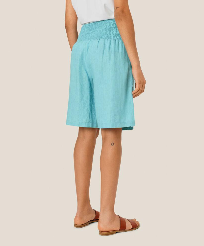 Short En Lin Avec Élastique Smocké Au Dos, Aqua