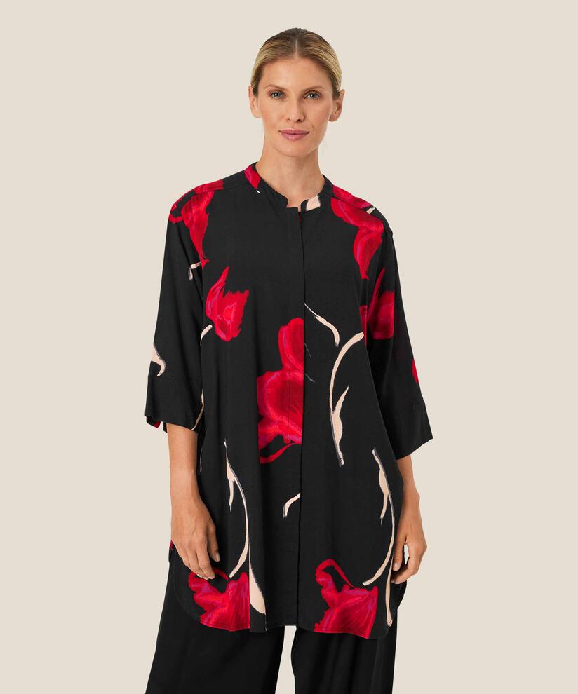 chemise en viscose imprimée avec fente latérale, Haute Red