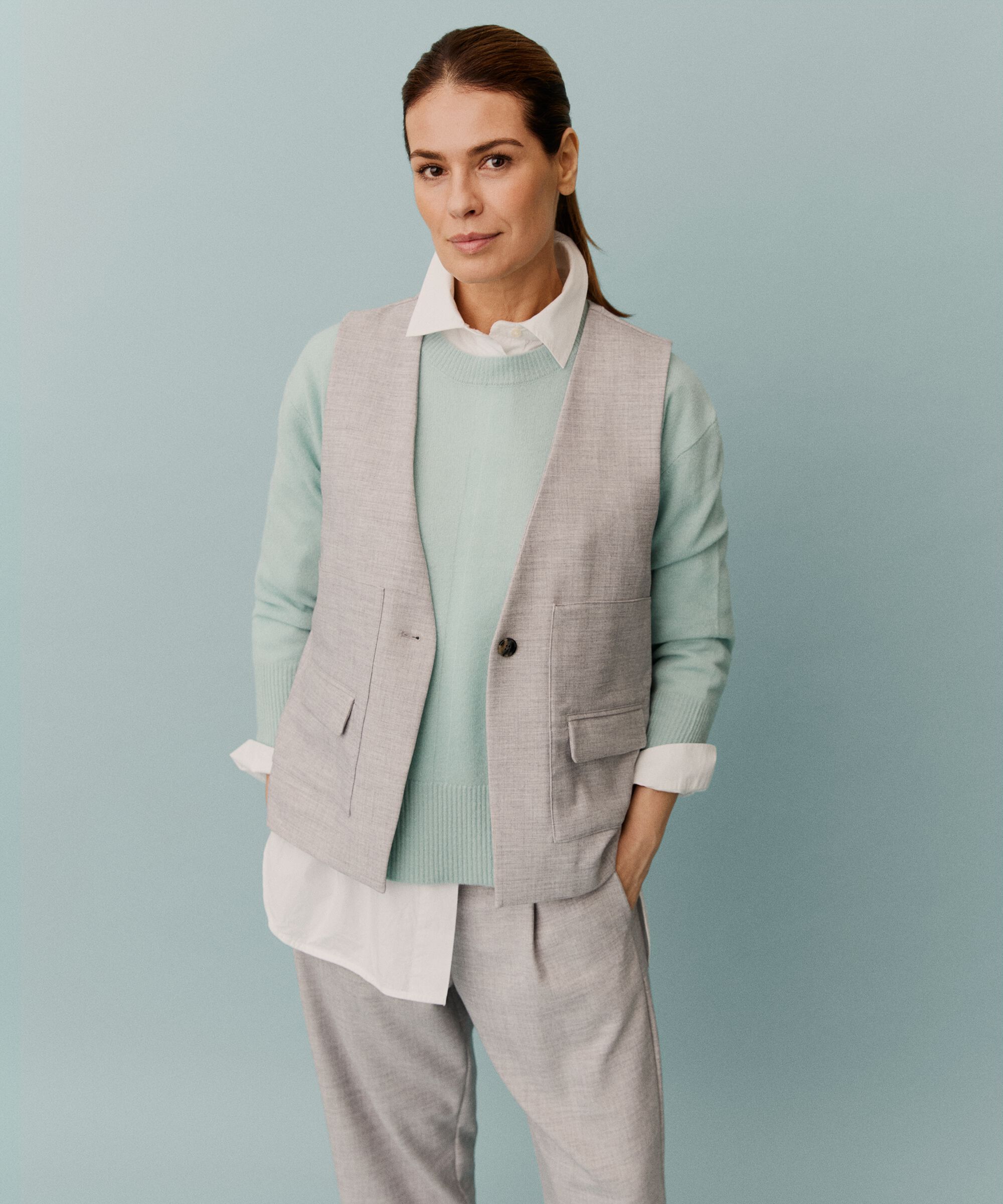 gilet avec dos ouvert et liens, L. Grey mel.