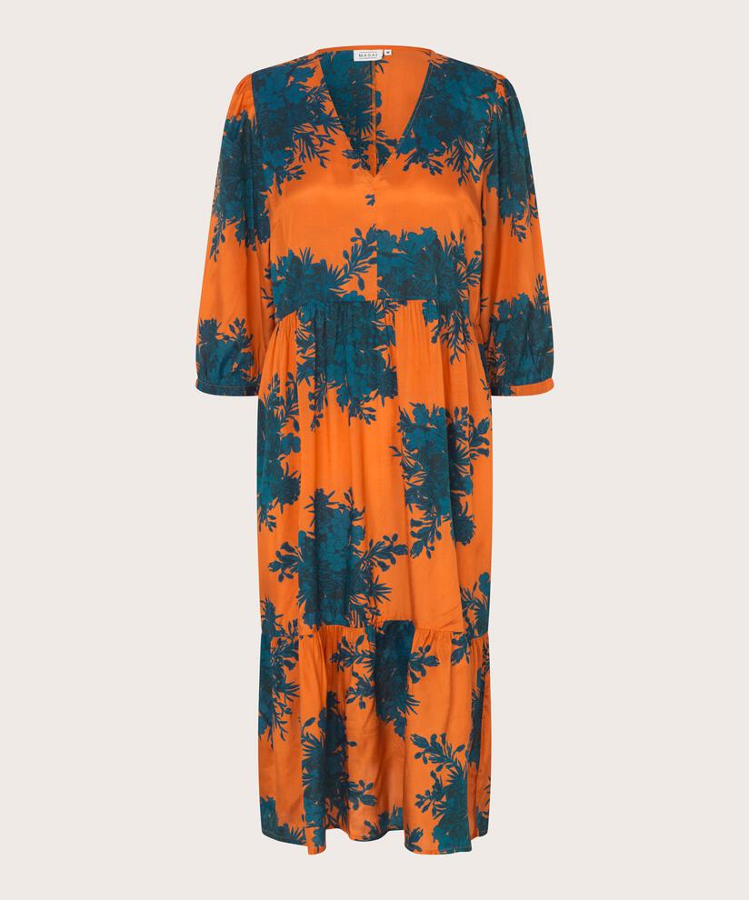 robe en viscose imprimée avec col en V, Russ Orange