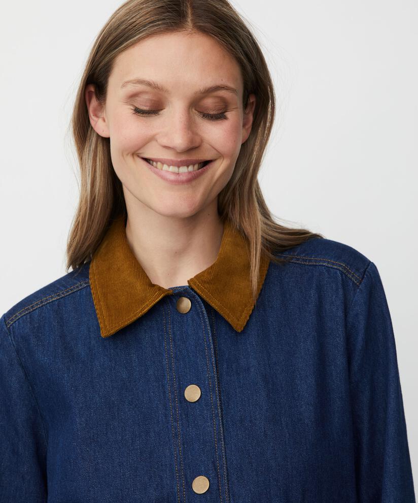 veste en jean avec col en velours et poches avant, Dark Denim