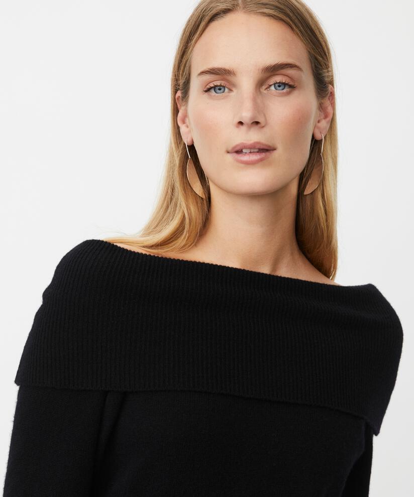 pull en tricot à épaules dénudées avec bords côtelés, Black