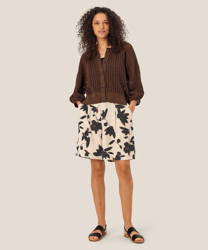 short en lin mélangé avec élastique au dos, Chestnut