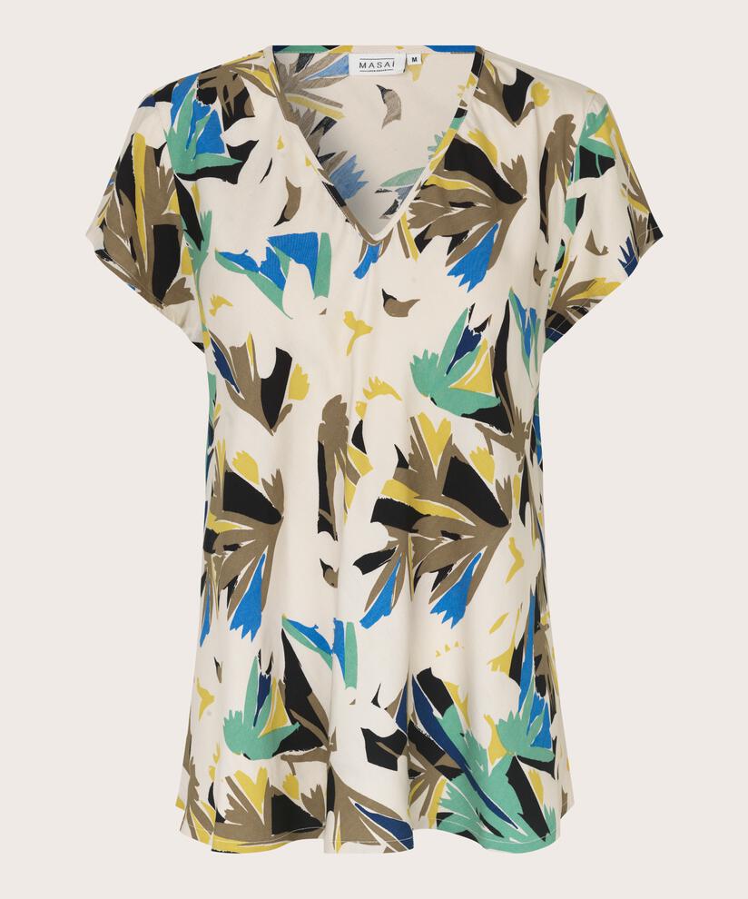top en viscose imprimé à col v, Dusky Green