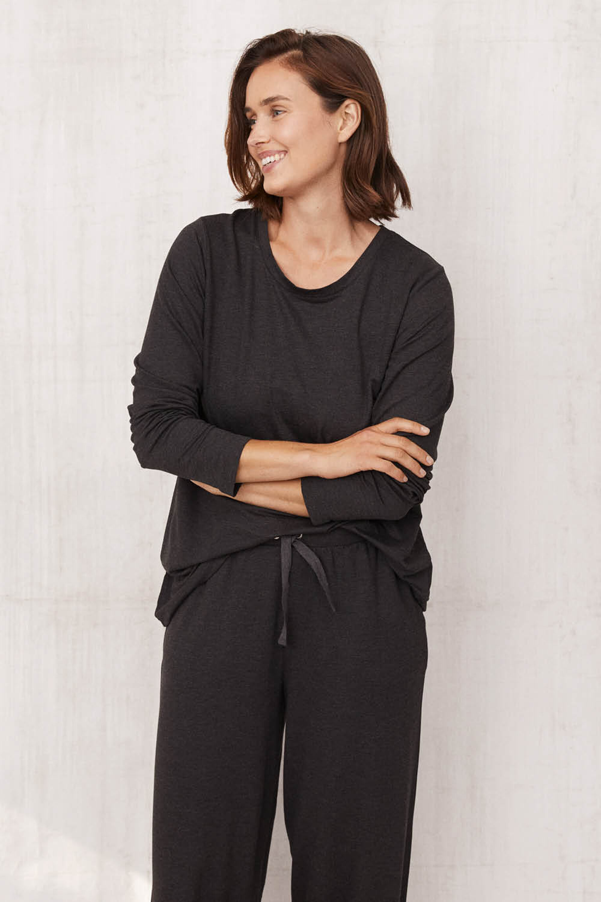 top en jersey avec plis dans le dos - D. Grey mel., pantalon de jogging en jersey doux - D. Grey mel.