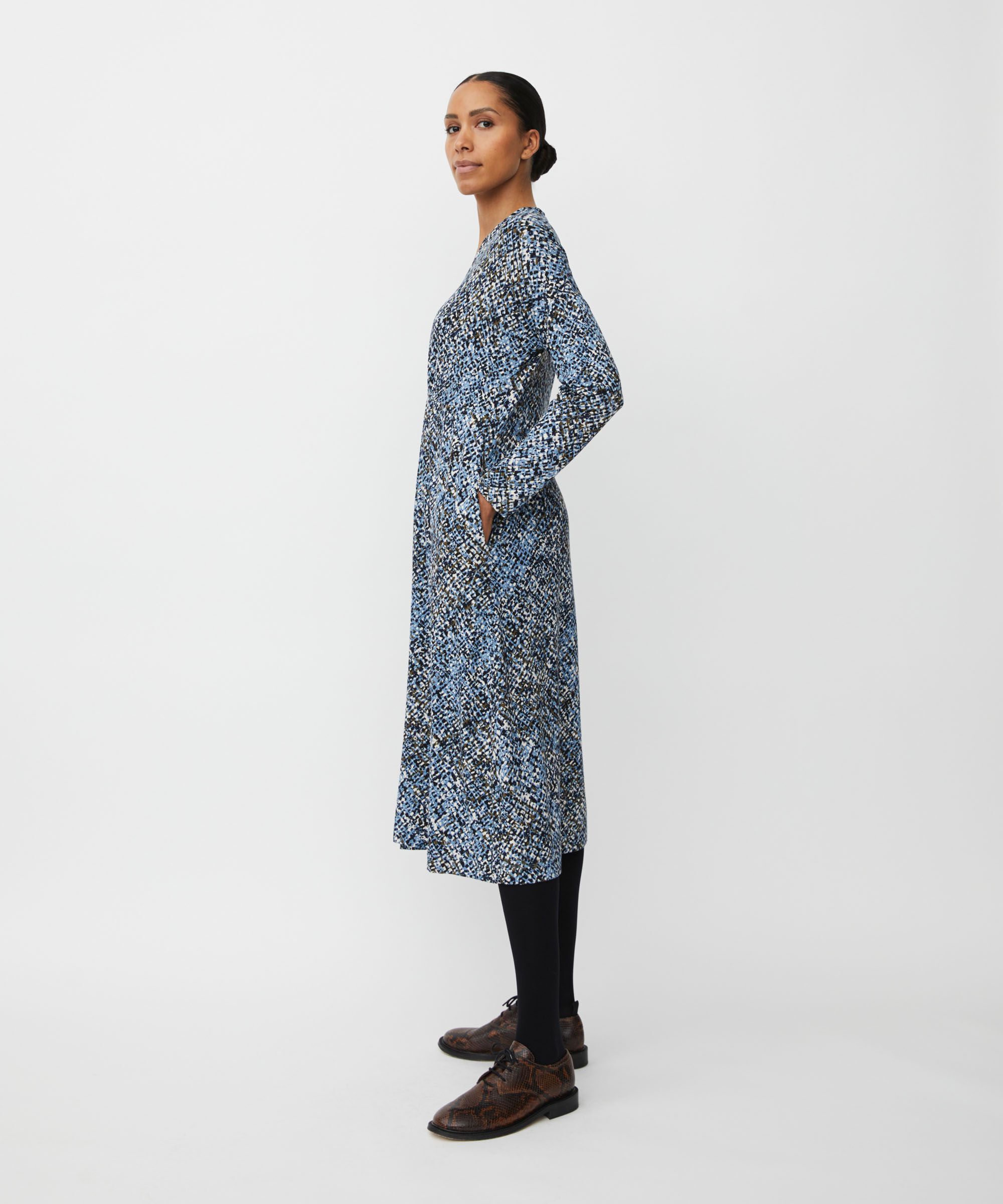 robe en jersey à motifs avec poches fendues et col en V, Proven Blue