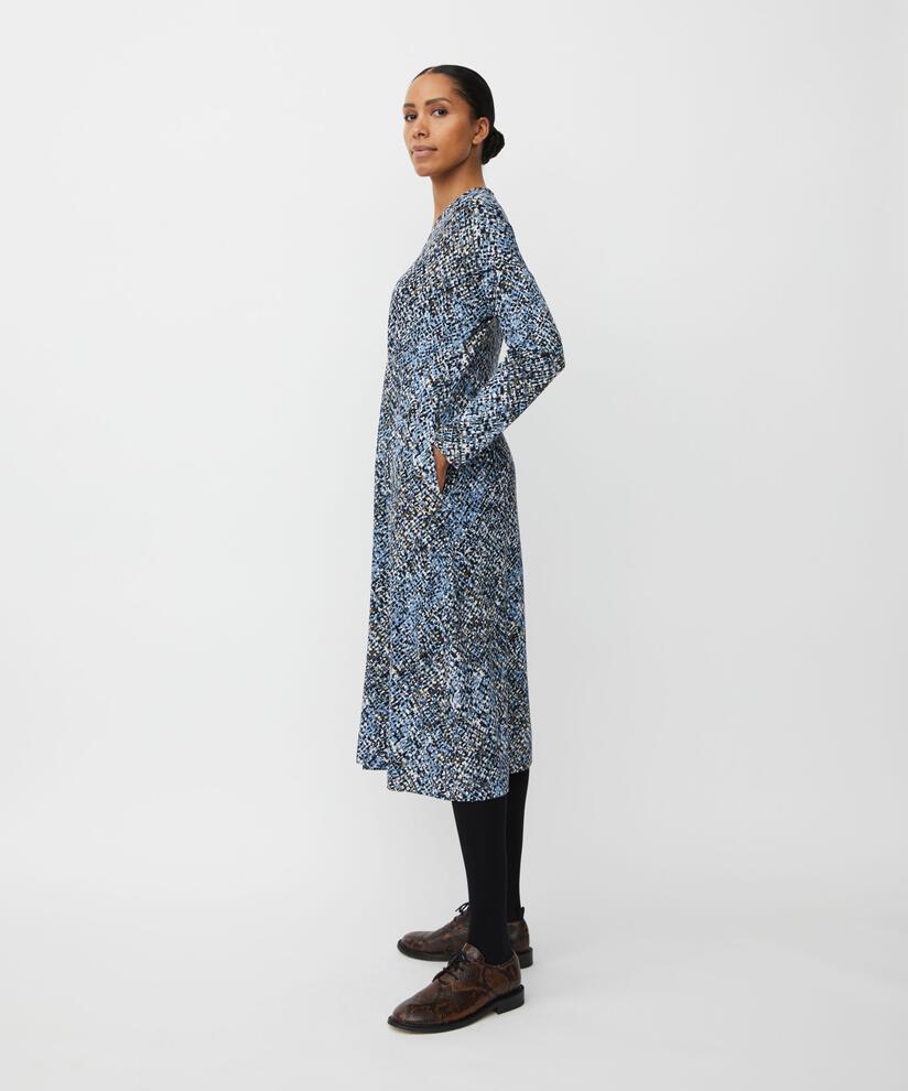 robe en jersey à motifs avec poches fendues et col en V, Proven Blue
