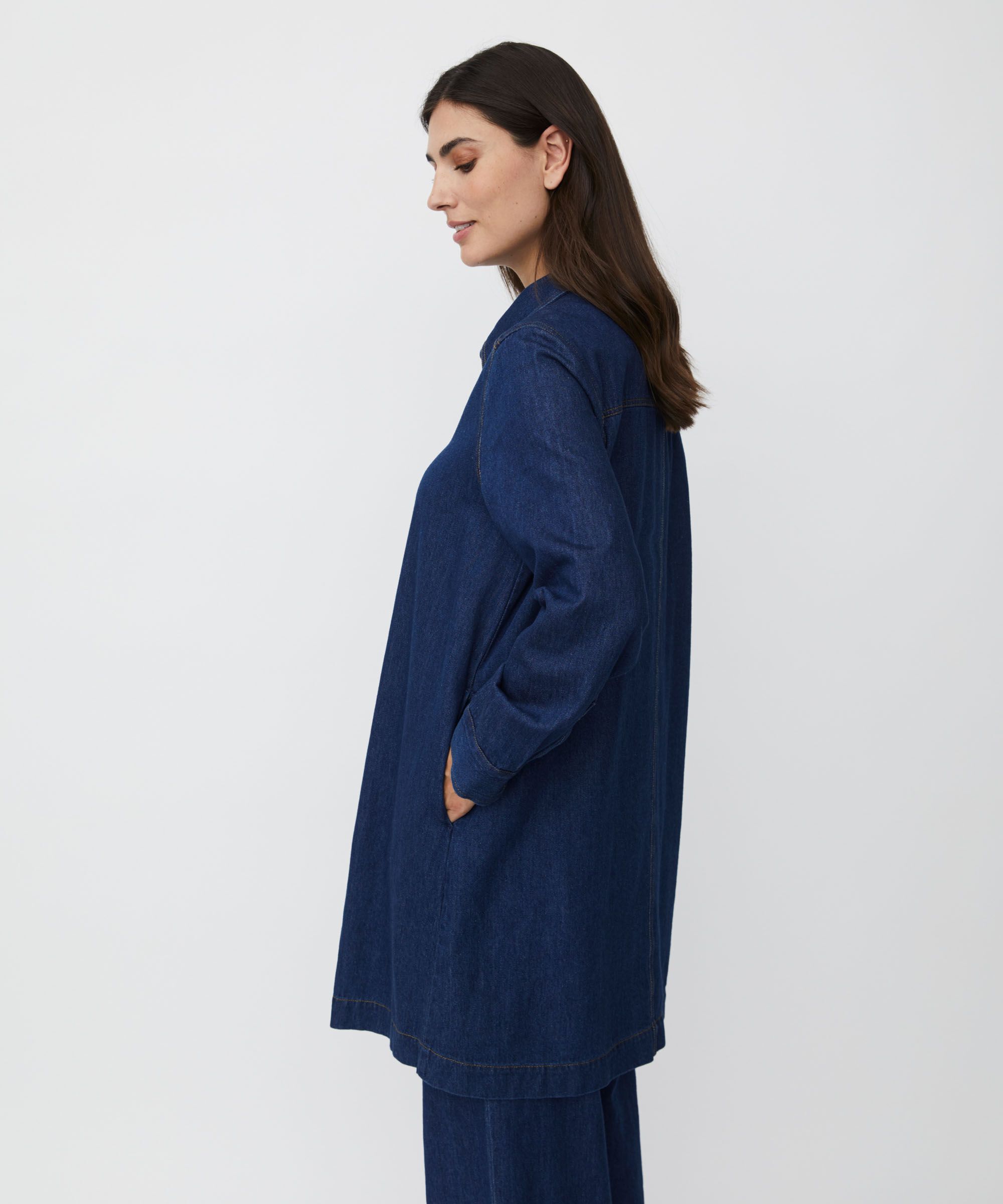 chemise en jean doux avec poches fendues, Dark Denim