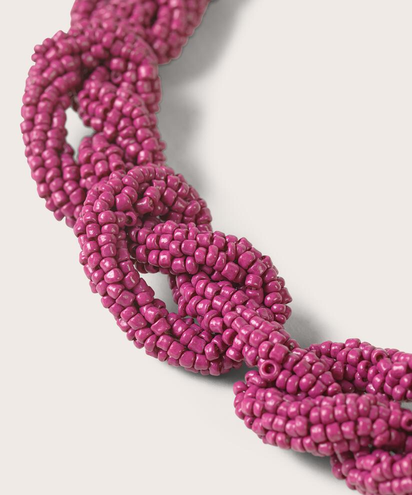 collier tressé avec perles de verre roses, Fuchsia Red