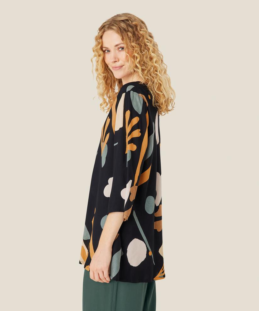 top en viscose à motif à manches trois-quarts, Butterscotch