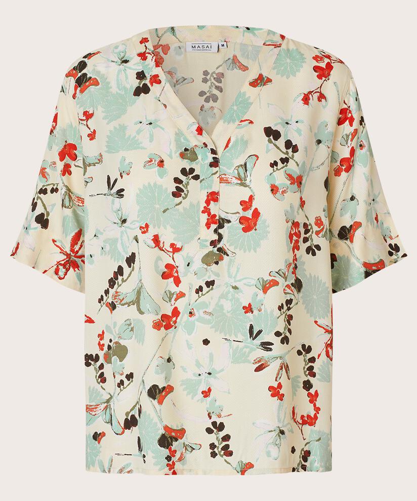 blouse en viscose imprimée à col v, Frosty Green
