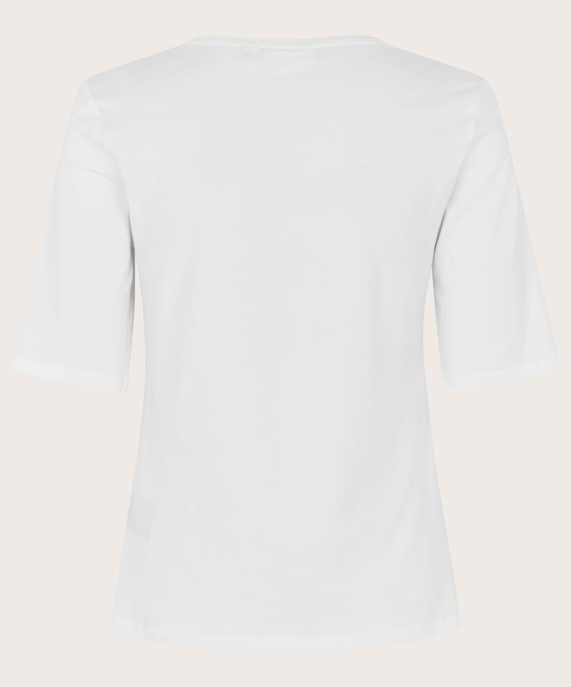 T-shirt à col en V et manches 1/2, White