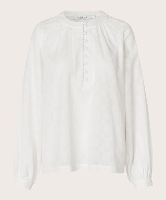 Blouse à carreaux tissés et boutons au col, Jet Stream
