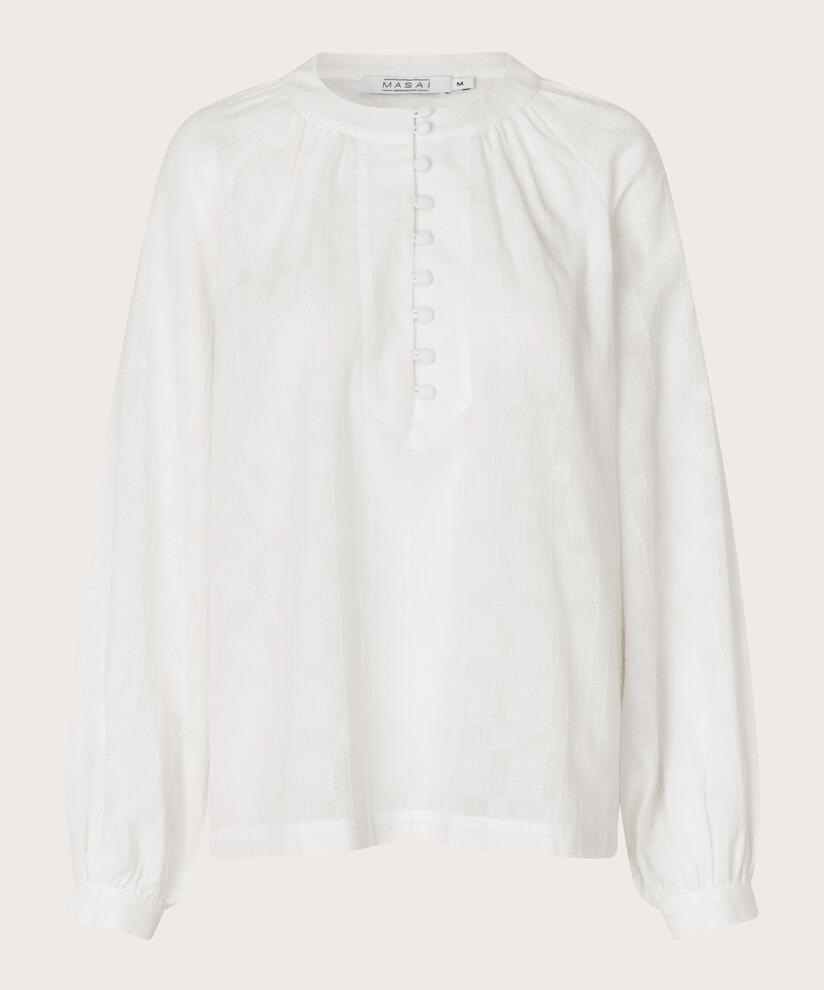 Blouse à carreaux tissés et boutons au col, Jet Stream