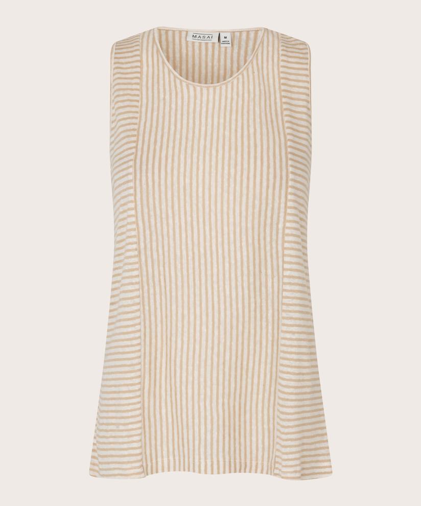 top en jersey rayé en mélange de lin, Pale Khaki
