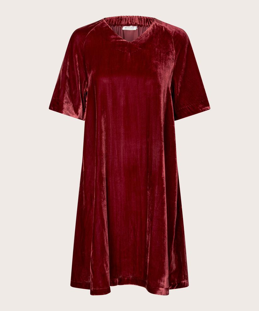 robe en velours à manches courtes et col en V, Tawny Port
