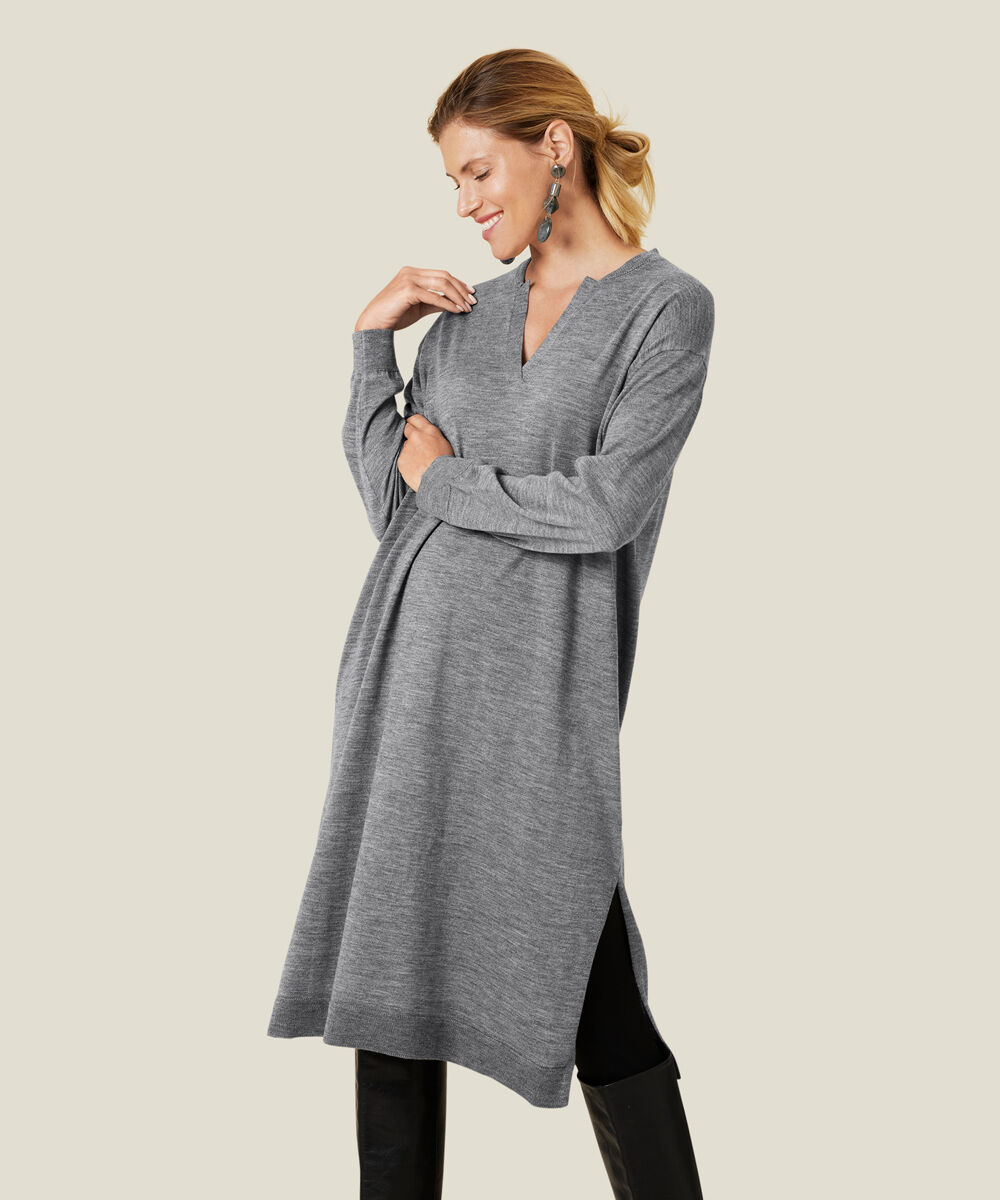 robe en maille avec col roul&eacute; et fentes, M. Grey mel.