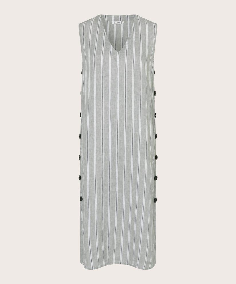 robe en lin rayé avec détail bouton sur les côtés, Bog