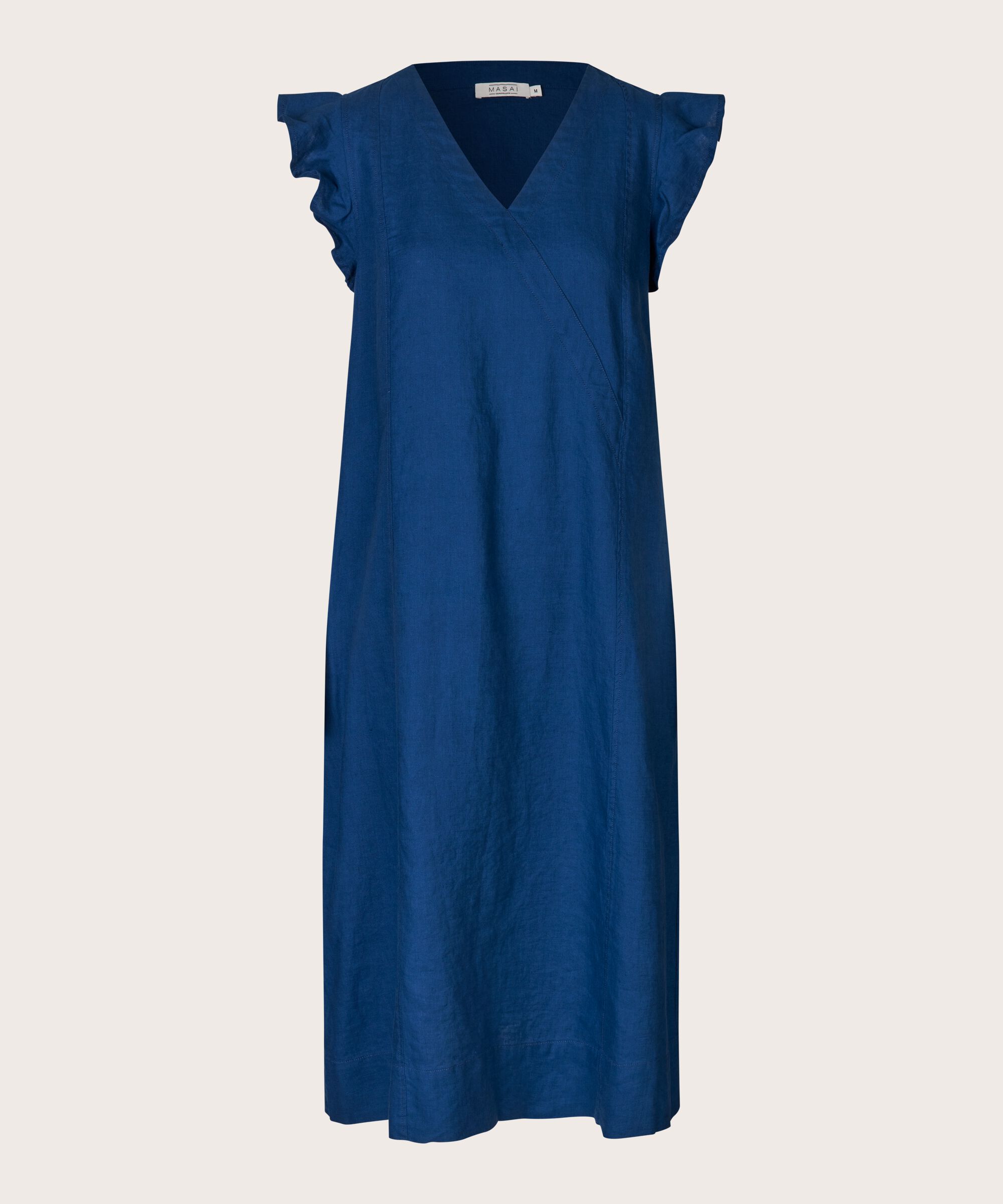 robe en lin avec col en V et volants, Navy Peony