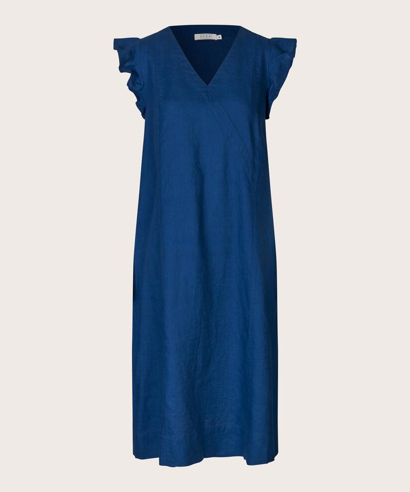 robe en lin avec col en V et volants, Navy Peony