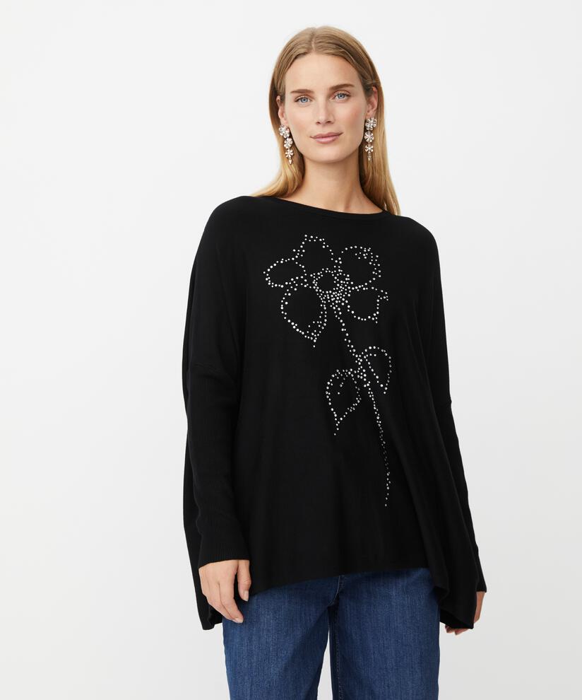 pull en maille douce avec motif strass, Black