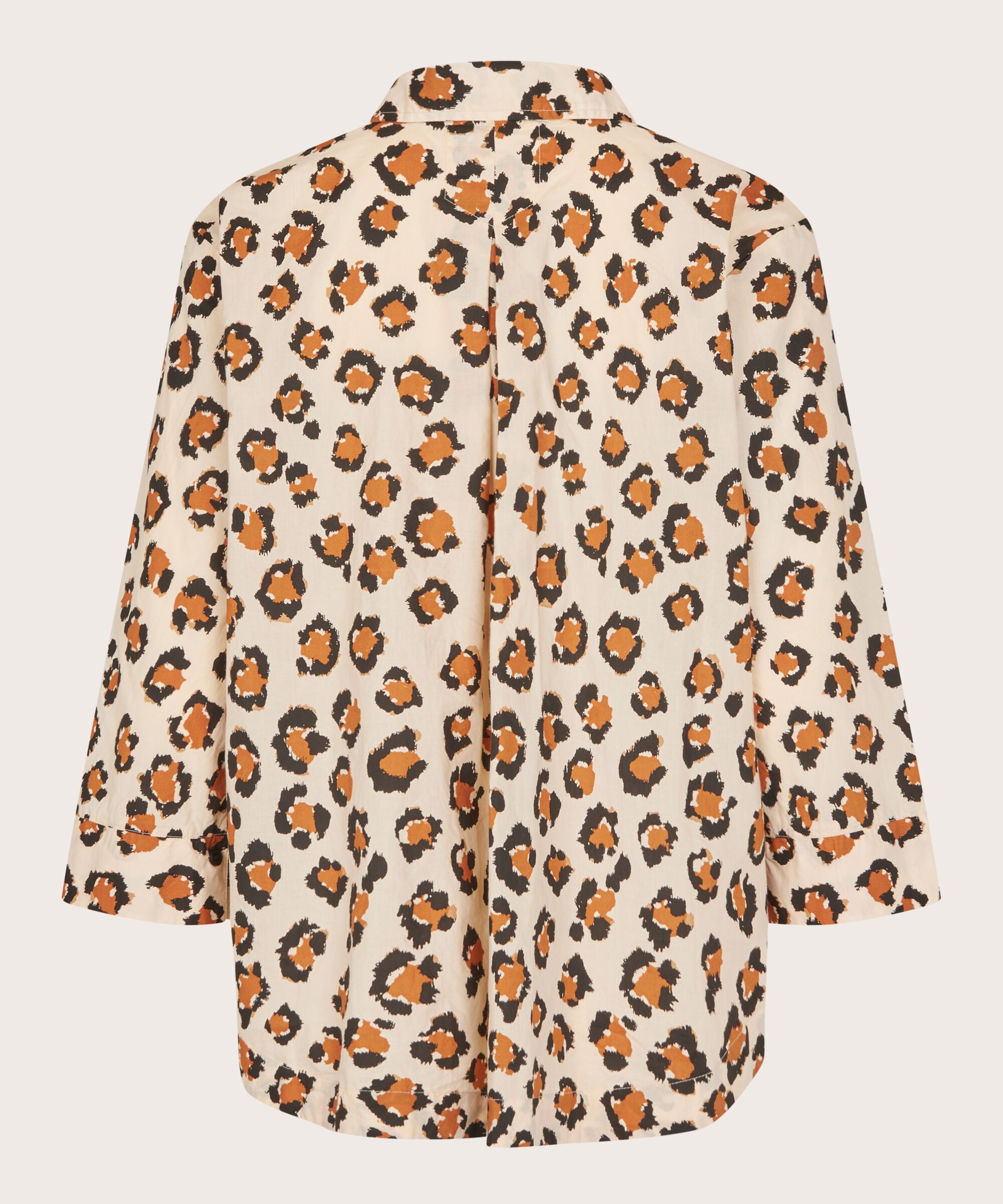 chemise en coton imprimé léopard à manches 3/4, Cashew
