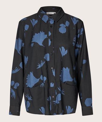 chemise imprimée avec poches avant décoratives, Gray Blue